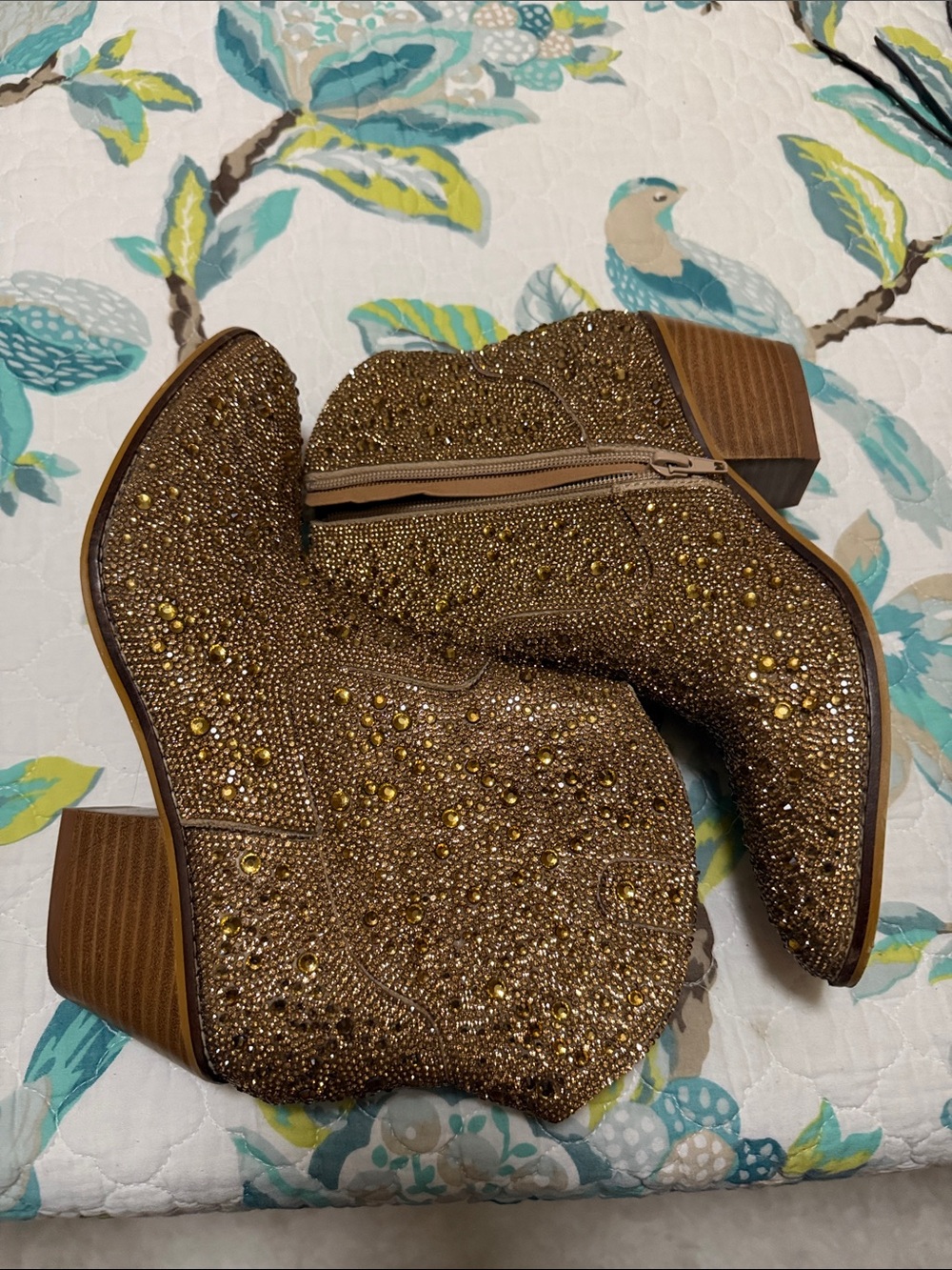 Embellished Tan Western Ankle Booties with Stud Detail